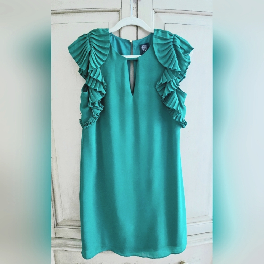Vince Camuto Teal Ruffle Sleeve Dress